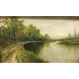 H LANE WILSON "River landscape with figu