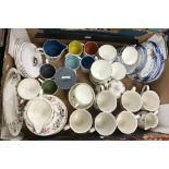 Three boxes of sundry china wares to include Susie Cooper coffee cans, saucers,