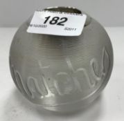 A ribbed glass match striker inscribed "Matches" with silver mounts (by Henry Bourne, Birmingham),