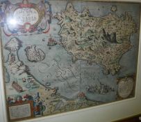 AFTER GIULIO LASOLINO "Ischia Quiae Olim Aenaria", a black and white engraved map, later coloured,