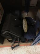 Two wooden bound trunks, together with various suitcases, camera cases, etc,