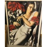 AFTER TAMARA DE LEMPICKA " Woman in white dress with lillies" colour print