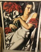 AFTER TAMARA DE LEMPICKA " Woman in white dress with lillies" colour print