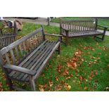 A slatted teak garden bench seat with wide arms, 191.