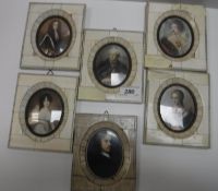 A collection of five 20th Century portrait miniatures in the Italian style,