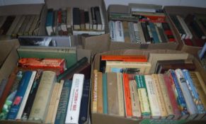 Seven boxes of various books including biographies,