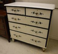 A later painted Victorian chest of two short over three long graduated drawers on turned legs 97 cm