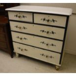 A later painted Victorian chest of two short over three long graduated drawers on turned legs 97 cm