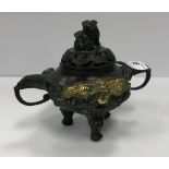 A Chinese censer with bronze and brass highlights,