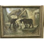 COX (or JOCK?) "Farmyard scene with heavy horses, dog, cat and ducks" oil on canvas,