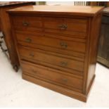 A late Victorian mahogany chest of two short over three long graduated drawers on a plinth base,