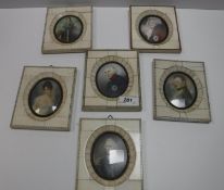 A collection of six 20th Century portrait miniatures in the Italian style,