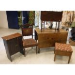 A 19th Century oak rectangular drop-leaf dining table, 106 cm x 140 cm max,