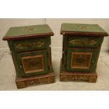 A pair of modern Voglauer painted pine bedside cabinets with drawer over cupboard door on a bracket
