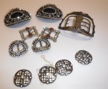 Three pairs of paste decorated buckles,