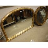 A modern gilt framed dome topped over mantel mirror in the Victorian style 113 cm wide x 81 cm high