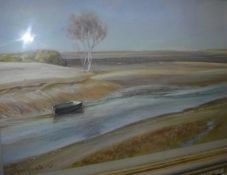 NEIL FORSTER "Coastal scene with row boat" (North Norfolk Blakeney Point), pastel,