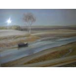 NEIL FORSTER "Coastal scene with row boat" (North Norfolk Blakeney Point), pastel,