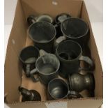 A collection of various mainly 19th Century pewter mugs and measures (10) and a pair of pewter open