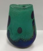 A Siddy Langley turquoise blue and ink blue bubble vase,