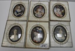 A collection of six 20th Century portrait miniatures in the Italian style,