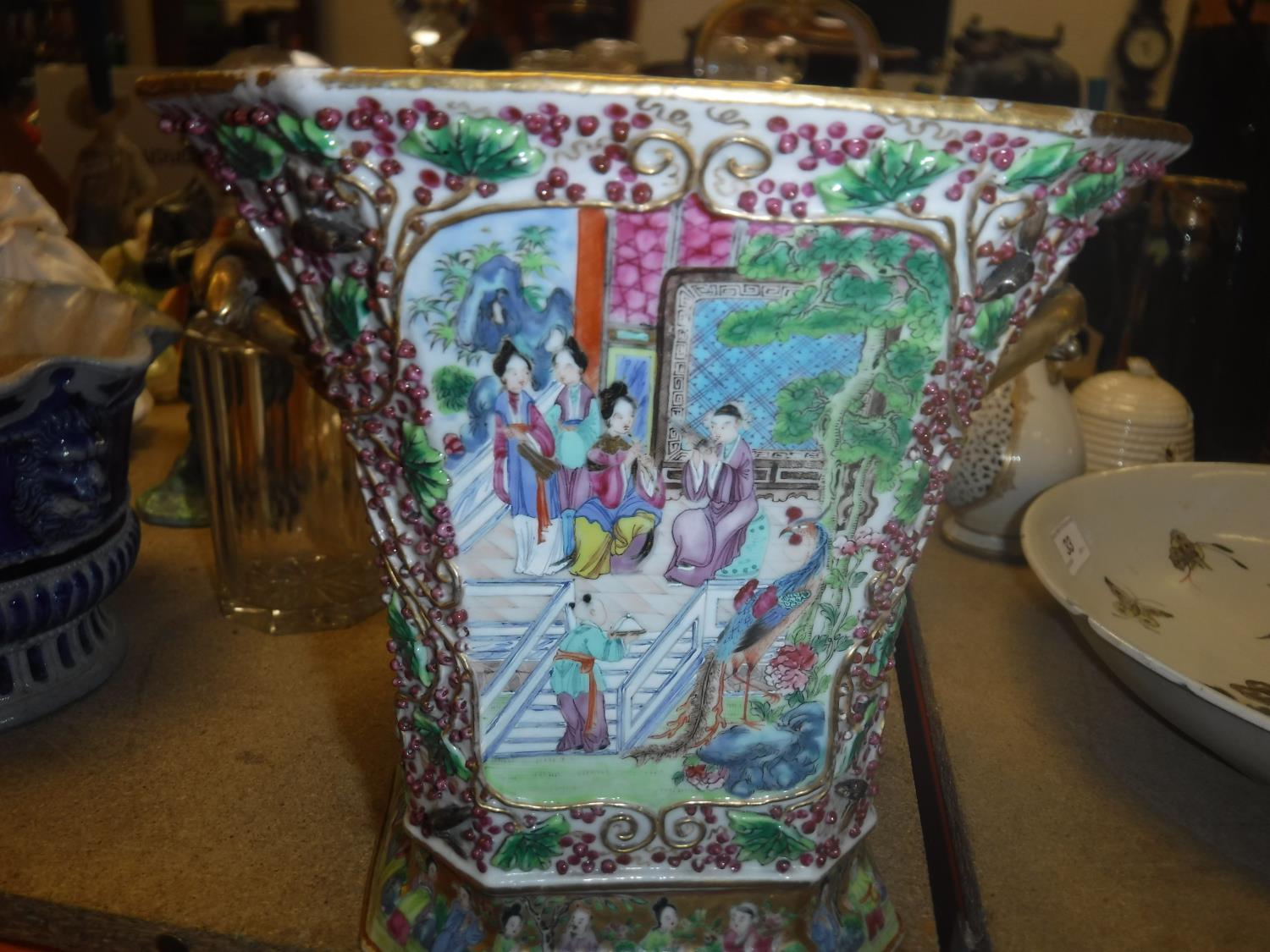 A 19th Century Chinese famille rose and relief work decorated vase of canted square tapered form, - Image 6 of 15
