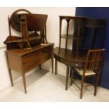 An Edwardian mahogany and inlaid two tier occasional table, an Edwardian drop-leaf Sutherland table,