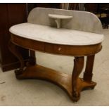 A Victorian marble top duchess washstand of demi-lune form 119 cm wide,