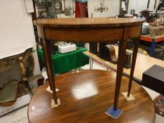 A Sheraton Revival style mahogany and inlaid side table of demi-lune form,