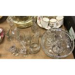 A collection of various 19th Century and other glassware including facet cut baluster shaped jug,