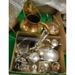 A box of assorted plated wares to include oil lamp, oval biscuit box, toast rack,