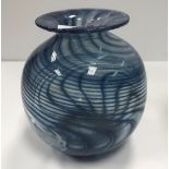An Anthony Stern blue and white swirl decorate studio glass vase, signed to base, 12.