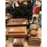 A 19th Century mahogany sarcophagus shaped tea caddy (interior missing),