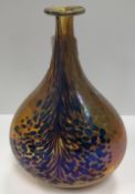 A mottled opalescent studio glass vase of onion form, signed “Siddy Langley 1998”, 23.