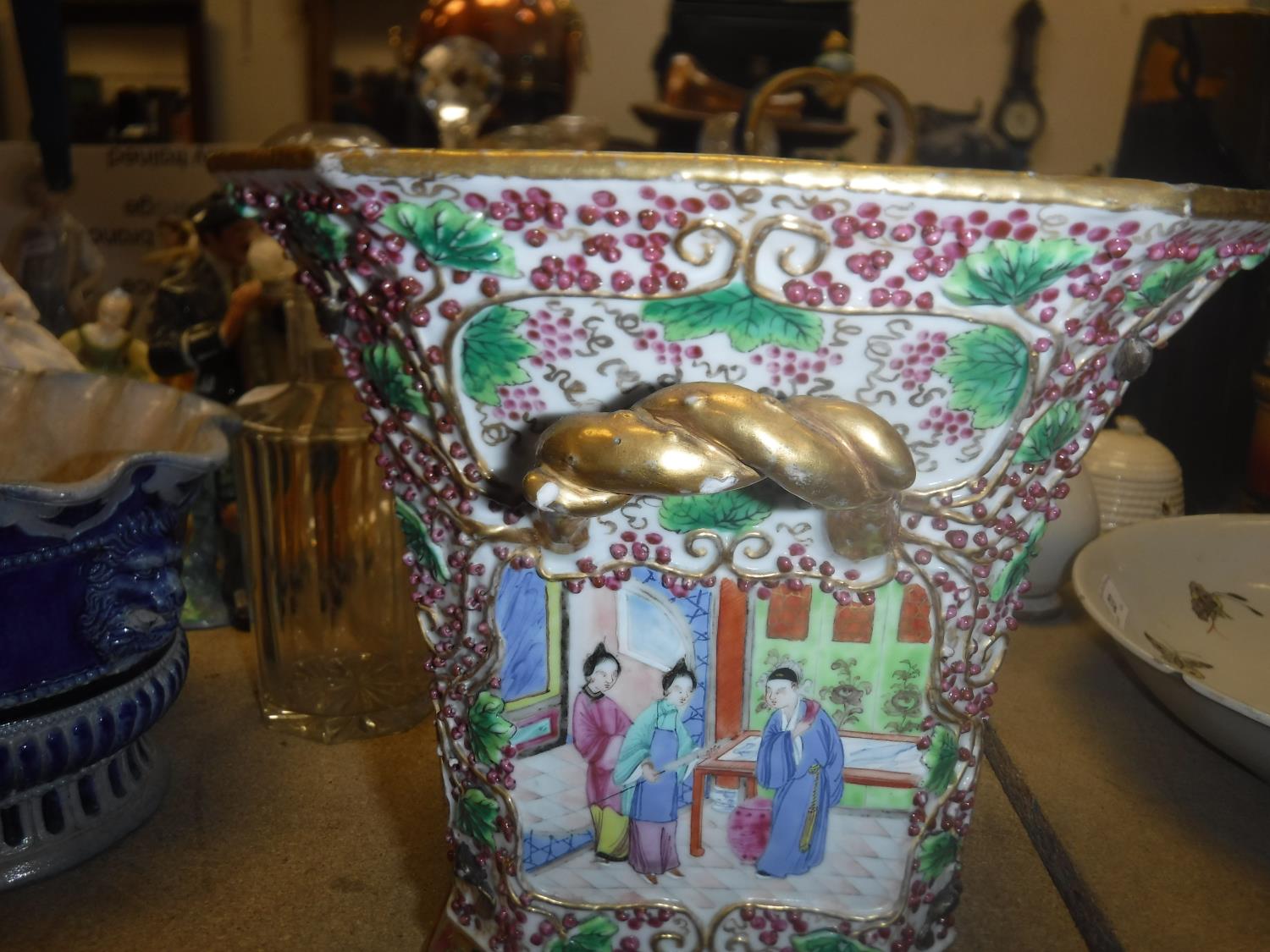 A 19th Century Chinese famille rose and relief work decorated vase of canted square tapered form, - Image 8 of 15