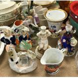A collection of various china wares to include Dresden figural table centre base,