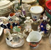 A collection of various china wares to include Dresden figural table centre base,