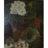 CIRCA 1900 ENGLISH SCHOOL "Still life study of flowers and eggs in a nest", oil on canvas, unsigned,