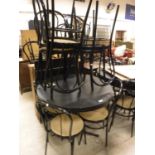 Eight modern black ash style circular cafe tables 90.5 cm diameter x 75.