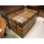 A 19th Century iron bound stained pine silver chest,