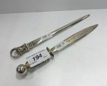 A 20th Century silver and gilt paperknife,