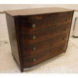 A Regency mahogany bow fronted chest of four long drawers, flanked by moulded side pilasters,