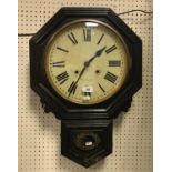 A 19th Century ebonised cased drop dial wall clock by the Ansonia Clock Co,