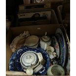 Five boxes of sundry or decorative china wares to include ironstone type serving plate,
