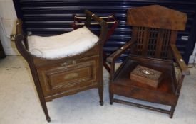 An Edwardian mahogany and inlaid piano stool, an Indian carved rosewood box,