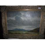 FRANK E BERESFORD "Welsh landscape with hills rising in background", oil on board,