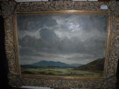 FRANK E BERESFORD "Welsh landscape with hills rising in background", oil on board,