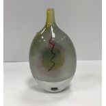 A Siddy Langley bottle shaped vase with red wiggle stripe and egg type decoration,