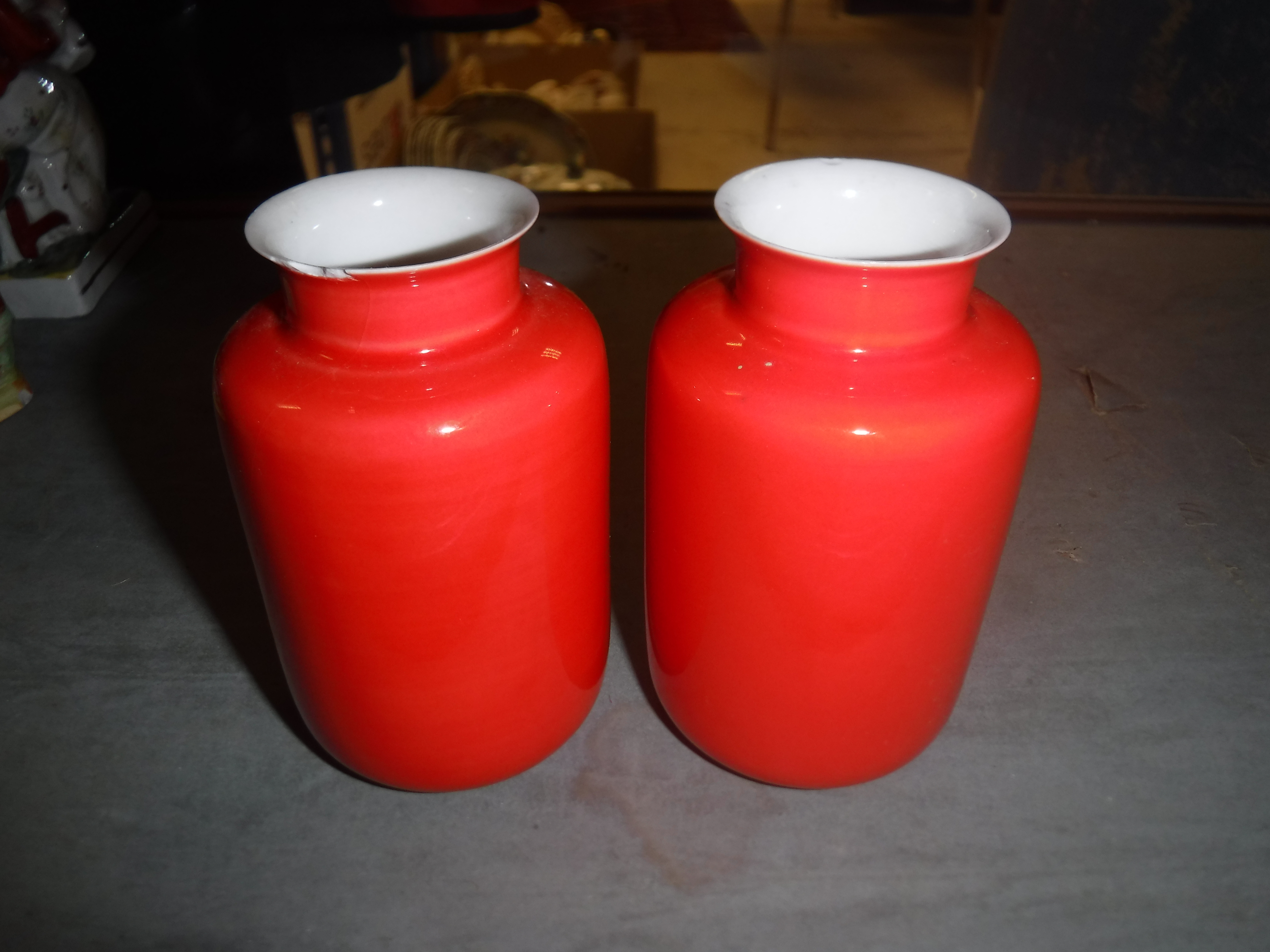 A pair of Chinese Jingdezehen Middle Kingdom designed by Bo Jia, oxide red ground vases, - Image 2 of 9