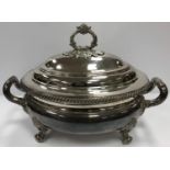 An Old Sheffield Plate oval tureen and cover bearing lozenge stamp with crossed arrows (for William